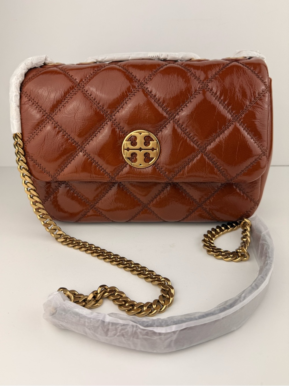 Tory Burch Willa Shine Small Quilted Shoulder Bag Java $645 - Picture 2 of 16
